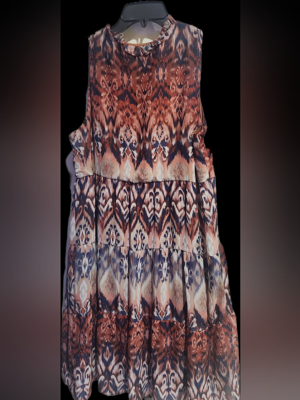 julia jordan Sleeveless Ikat Tiered Dress - Rust Navy Cream